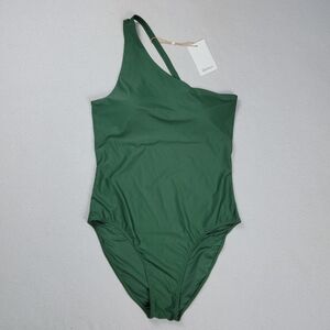Quince Italian One Shoulder One-Piece Swimsuit Women's Swimwear Green